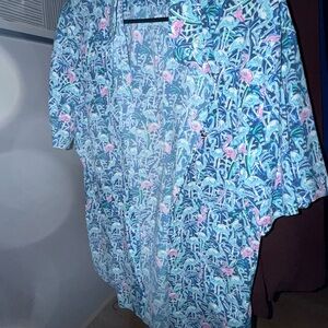 Vineyard Vines Blue and White Flamingo Shirt